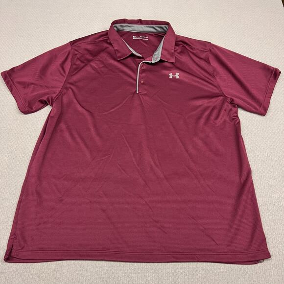 Under Armour Polo Shirt Mens 3XL Red Loose Fit Heatgear Performance Golf Stretch - Picture 1 of 7